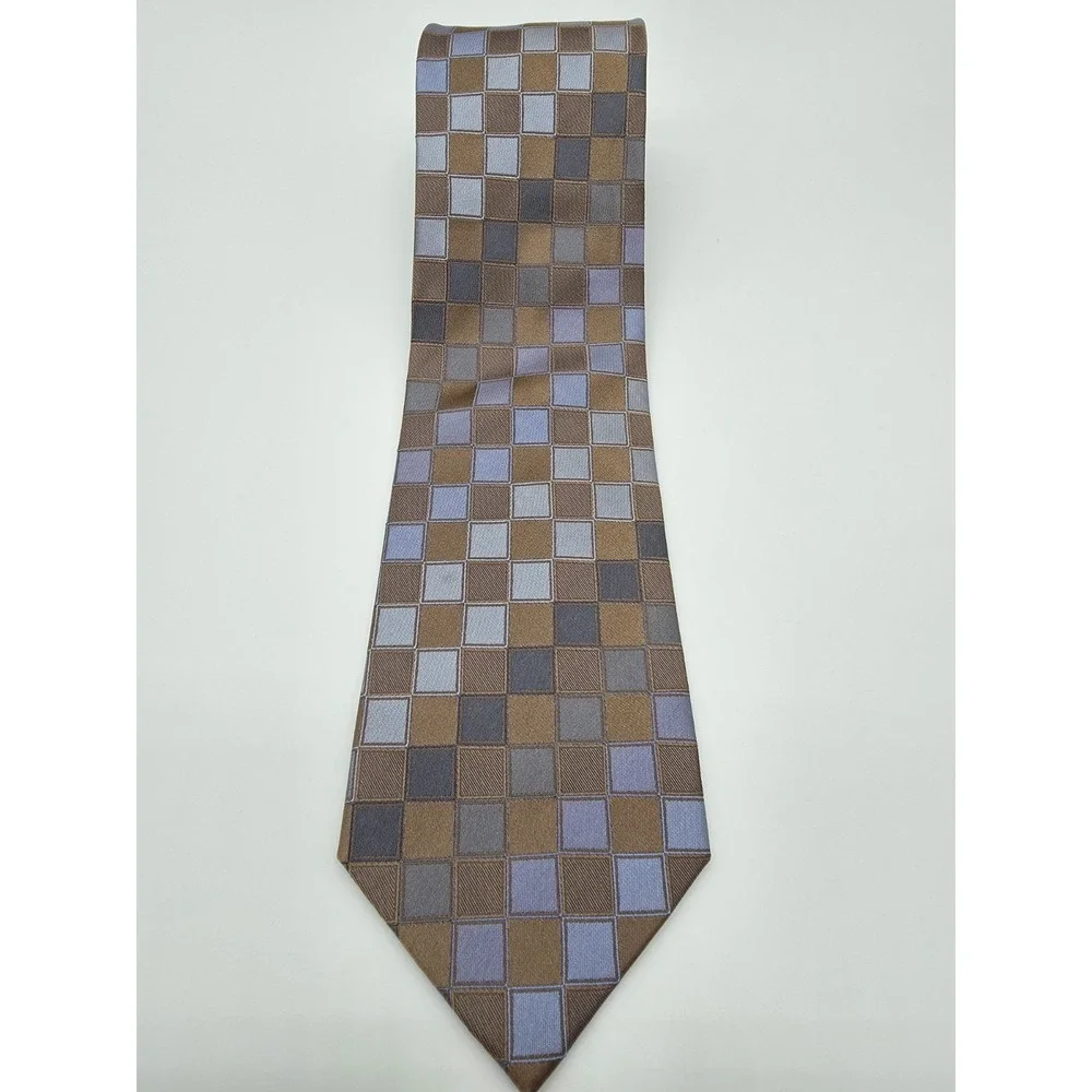 Kenneth Cole Reaction Brown Blue Geometric Fluorescent Pattern Tie 57